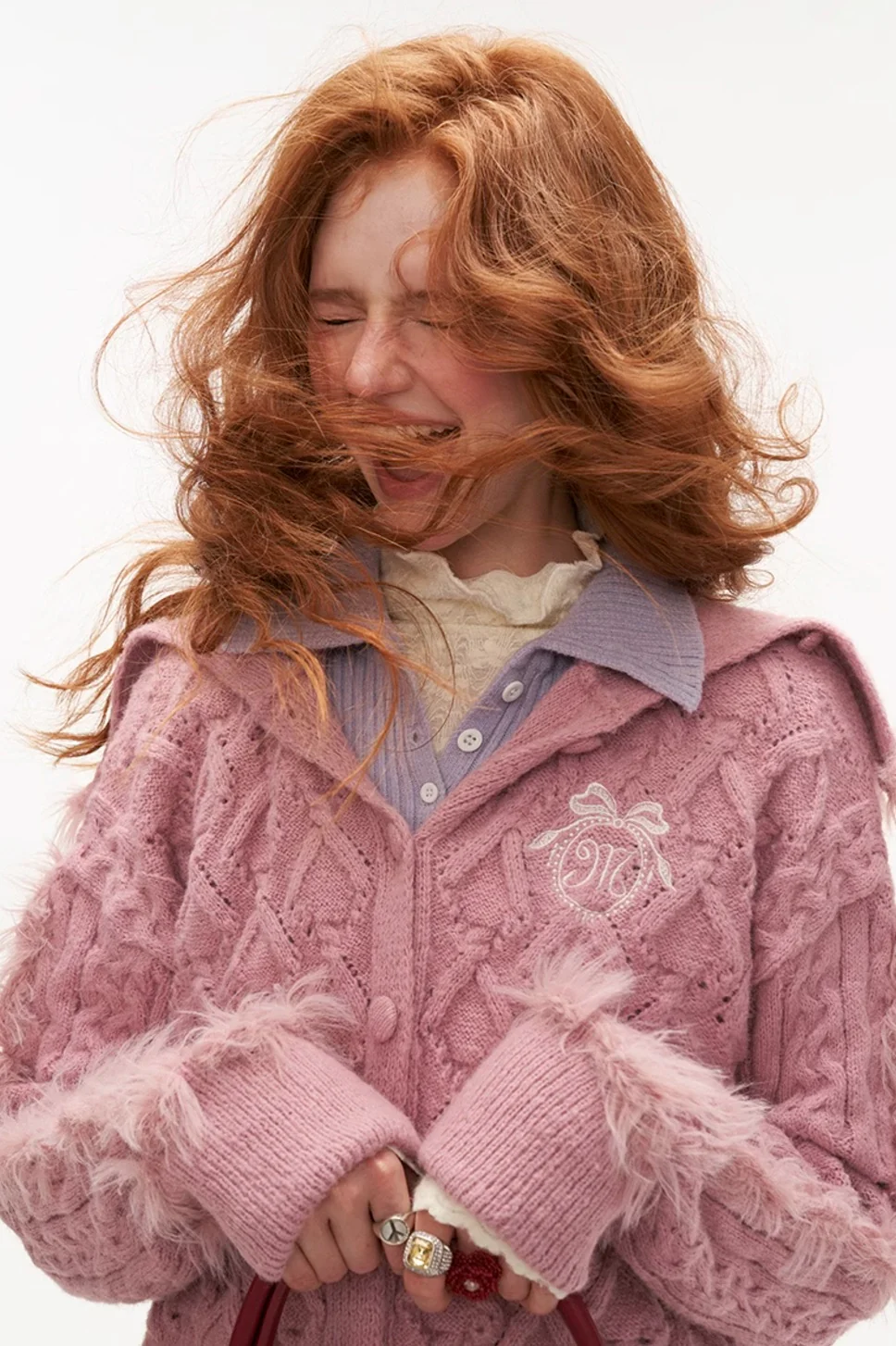 High collar patchwork wool sweater cardigan - Image 16