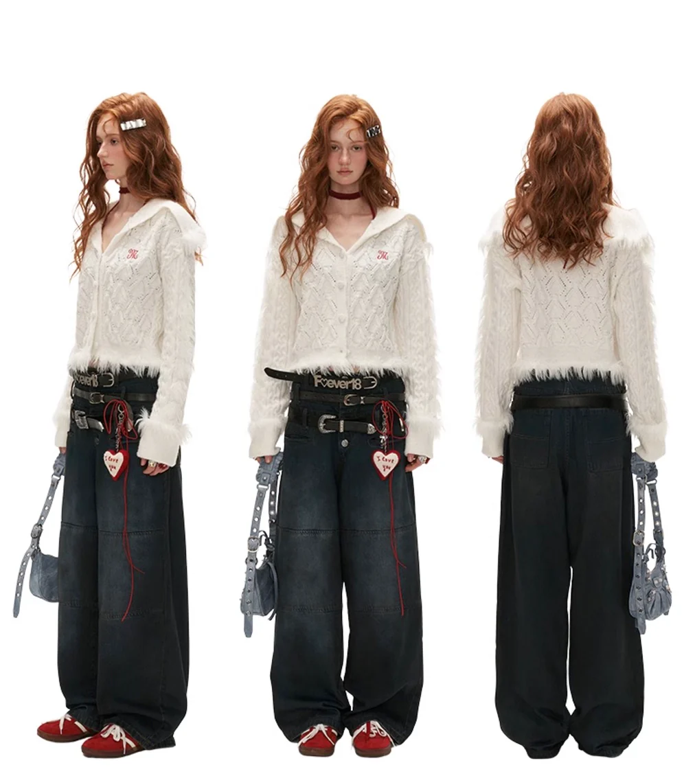 High collar patchwork wool sweater cardigan - Image 17