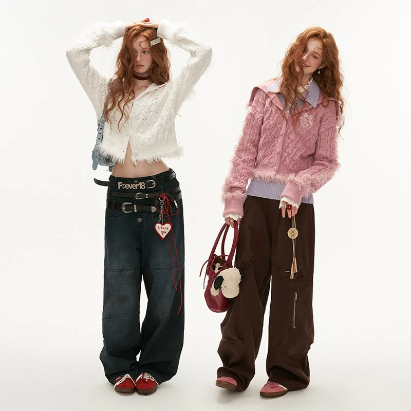 High collar patchwork wool sweater cardigan - Image 3