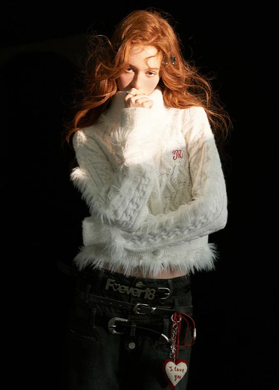 High collar patchwork wool sweater cardigan - Image 5
