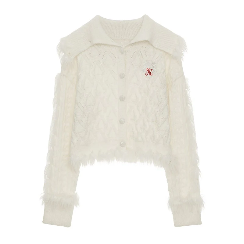 High collar patchwork wool sweater cardigan - Image 6