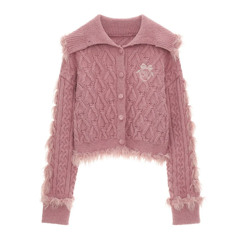 High collar patchwork wool sweater cardigan - Image 7