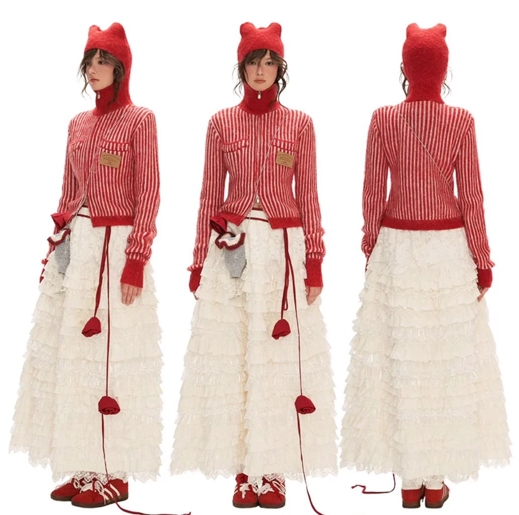 Hoodie fleece striped sweater all-match zipper knitted jacket - Image 10