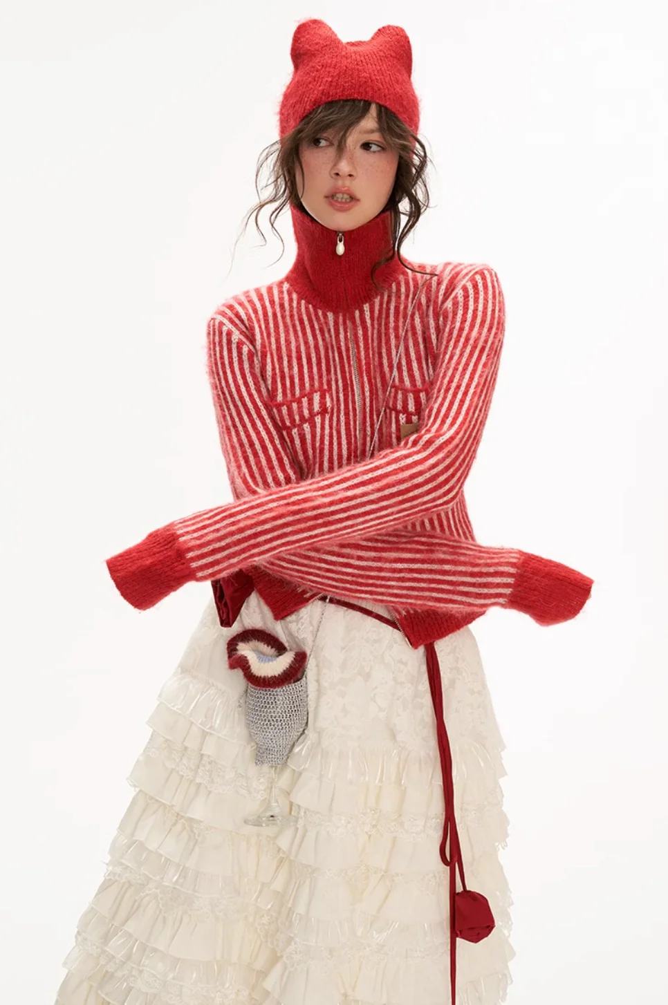 Hoodie fleece striped sweater all-match zipper knitted jacket - Image 12