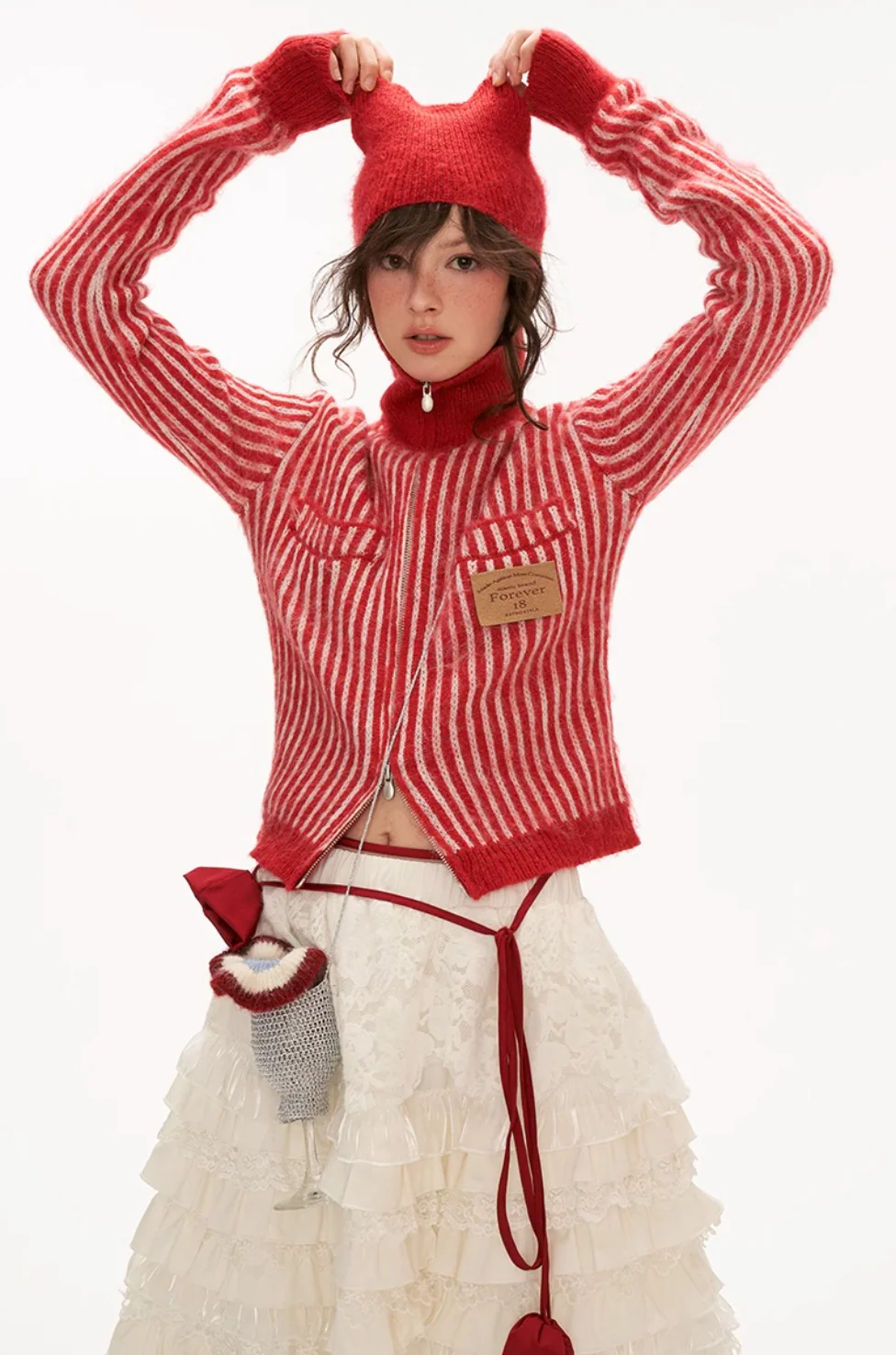 Hoodie fleece striped sweater all-match zipper knitted jacket - Image 13