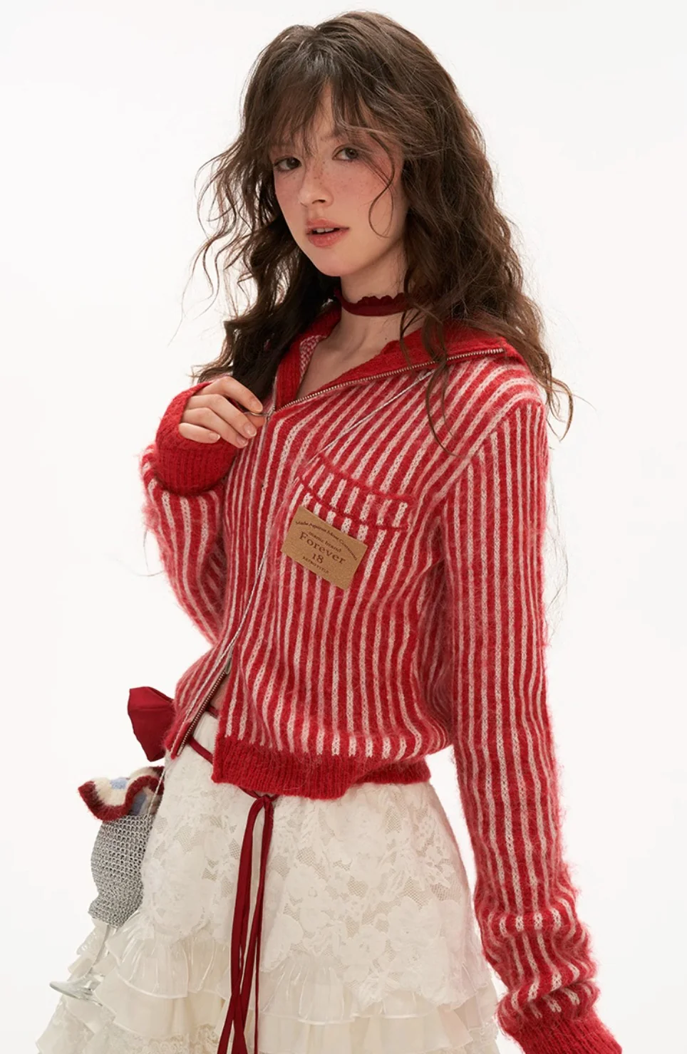 Hoodie fleece striped sweater all-match zipper knitted jacket - Image 18