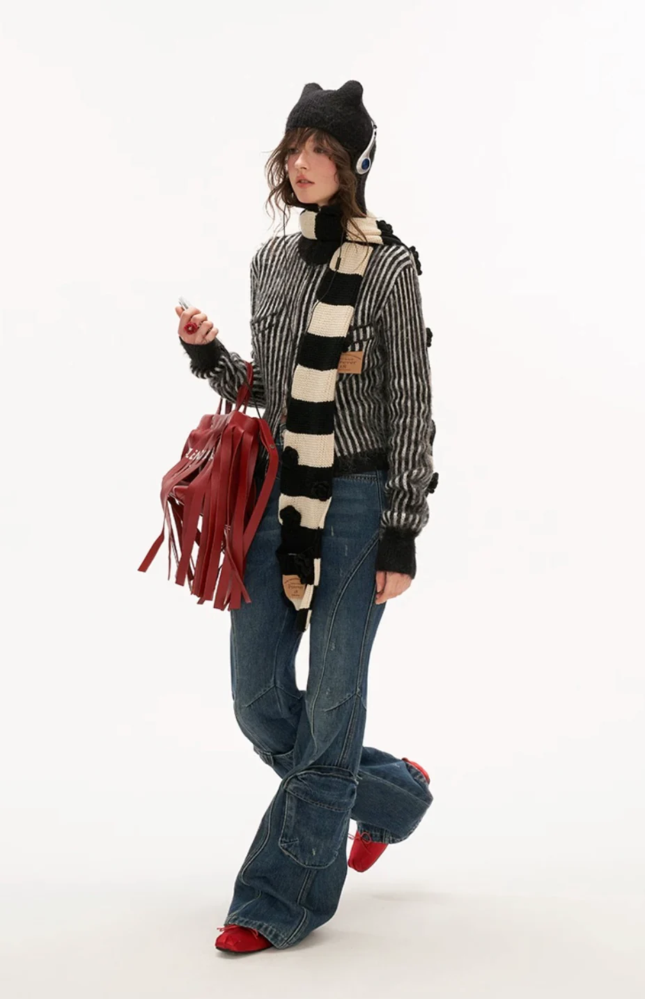Hoodie fleece striped sweater all-match zipper knitted jacket - Image 7