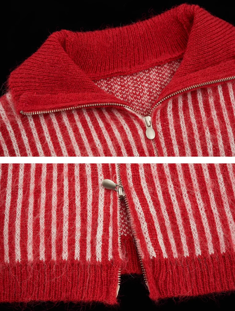 Hoodie fleece striped sweater all-match zipper knitted jacket - Image 9