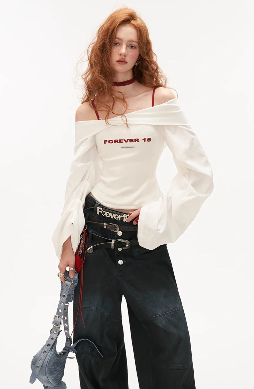 Lantern sleeve white shirt and bra - Image 11