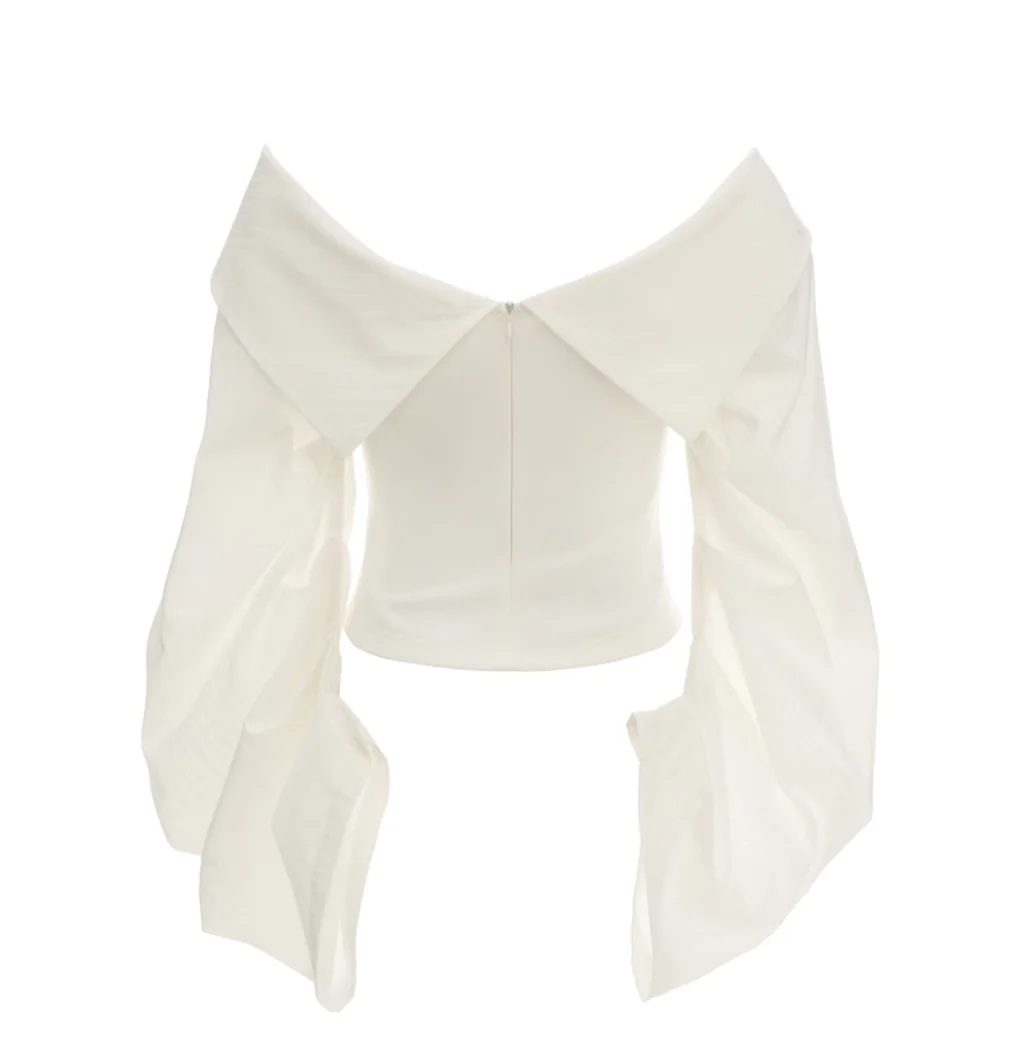 Lantern sleeve white shirt and bra - Image 16