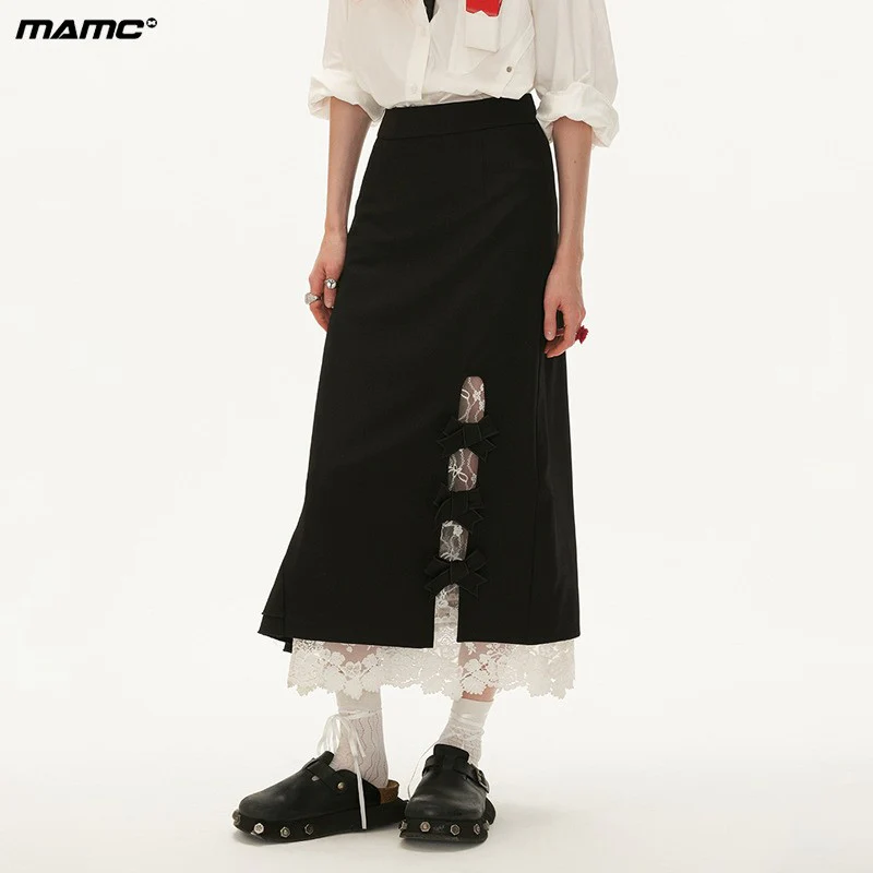 Maxi skirt fake two-piece black high-end skirt - Image 3