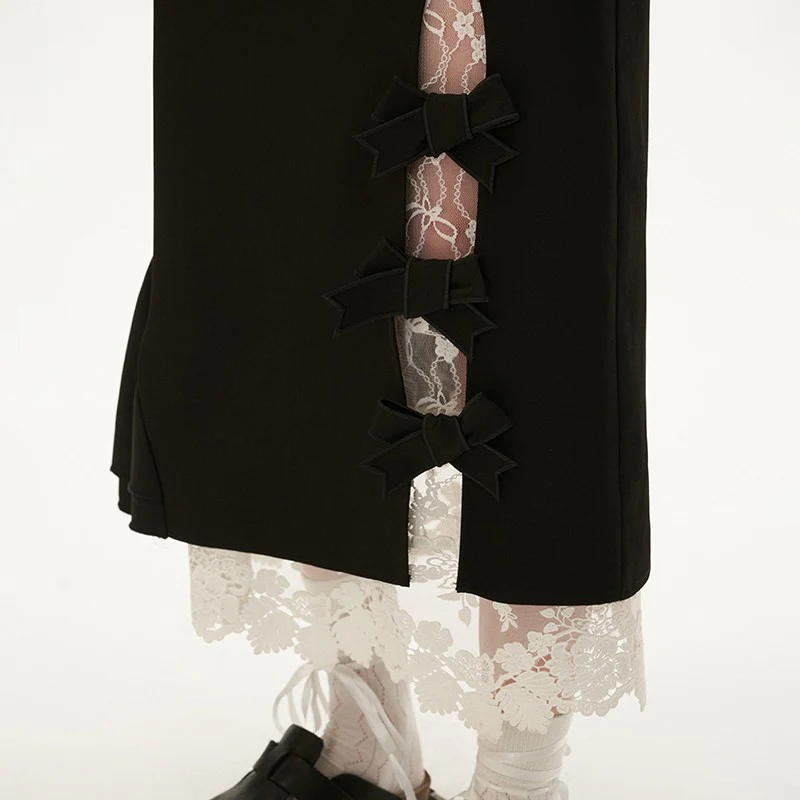 Maxi skirt fake two-piece black high-end skirt - Image 4