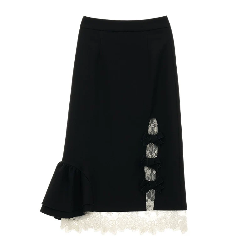 Maxi skirt fake two-piece black high-end skirt - Image 5
