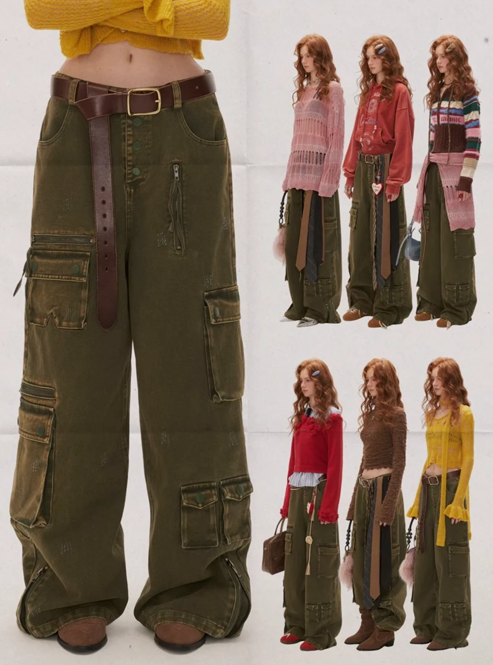 Multi-pocket military green loose casual pants - Image 11