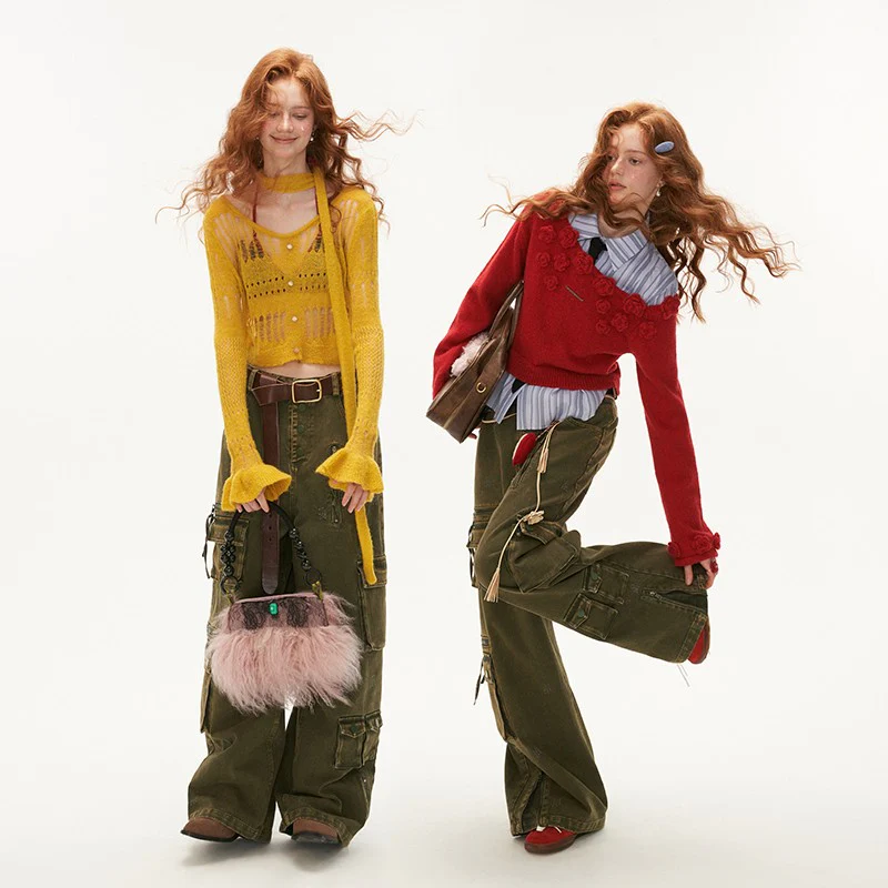 Multi-pocket military green loose casual pants - Image 13