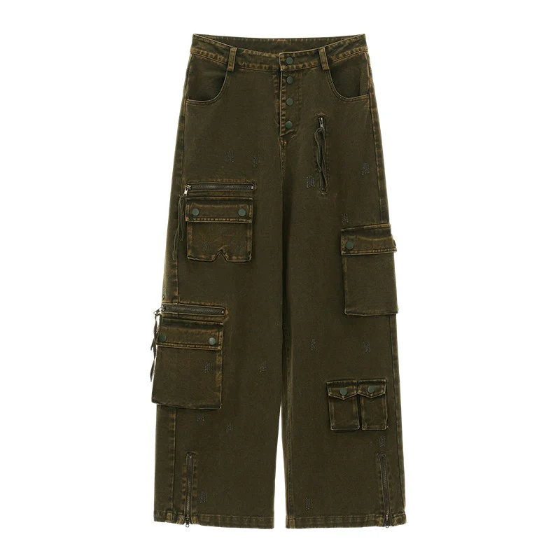 Multi-pocket military green loose casual pants - Image 5
