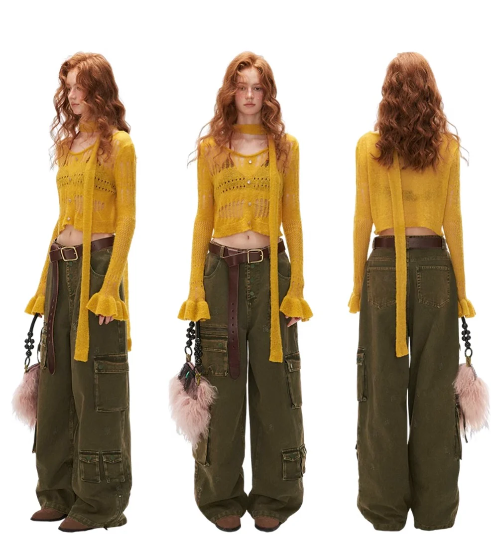 Multi-pocket military green loose casual pants - Image 9