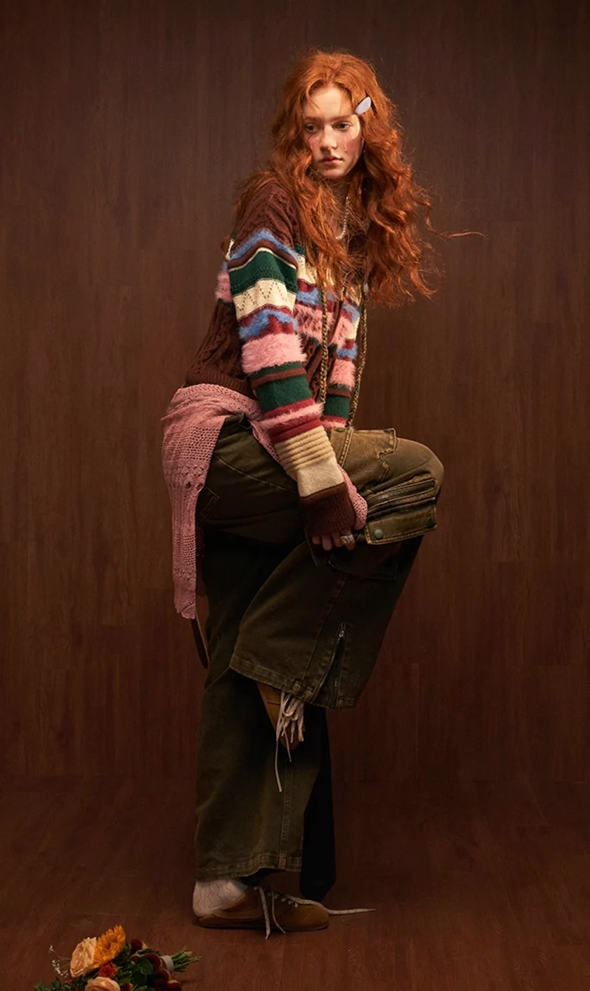 Retro contrast striped hooded sweater outerwear cardigan - Image 10
