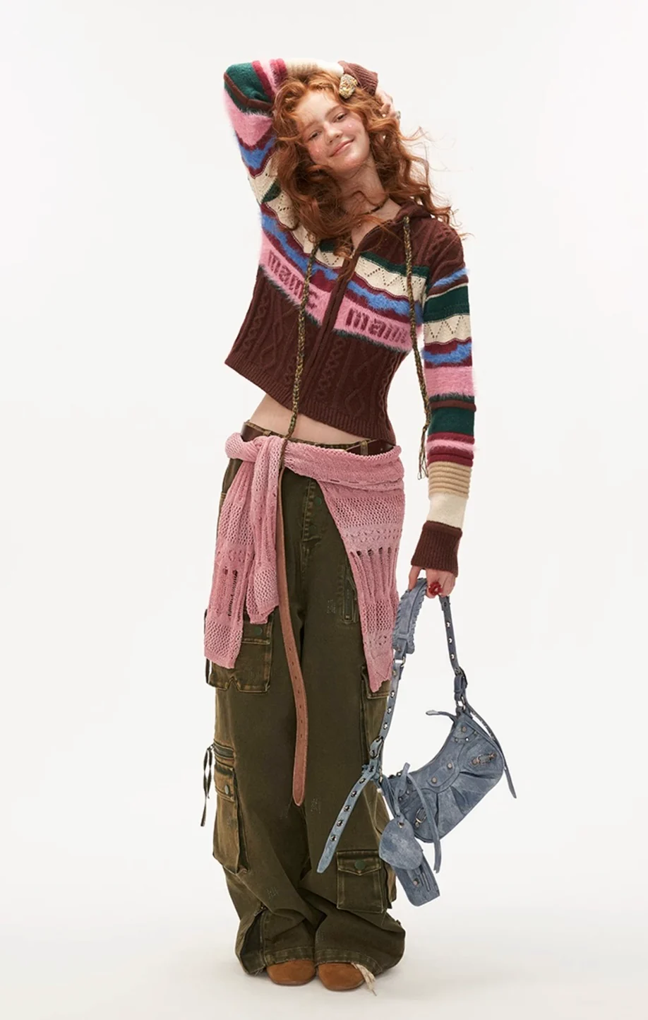 Retro contrast striped hooded sweater outerwear cardigan - Image 6