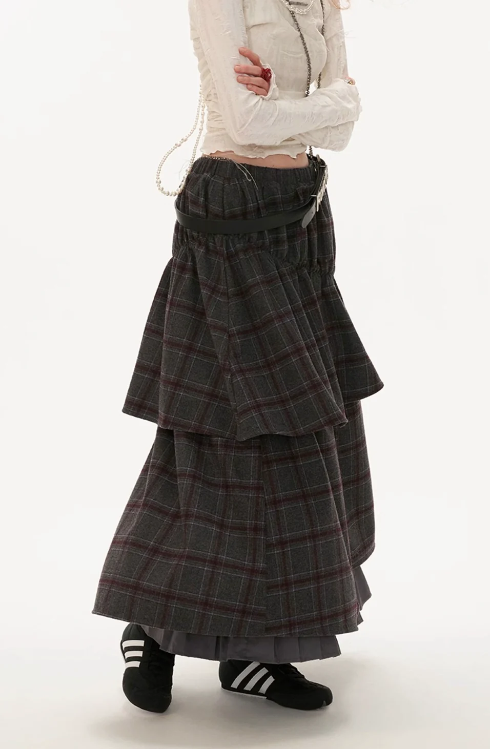 Retro plaid fake two-piece skirt - Image 6
