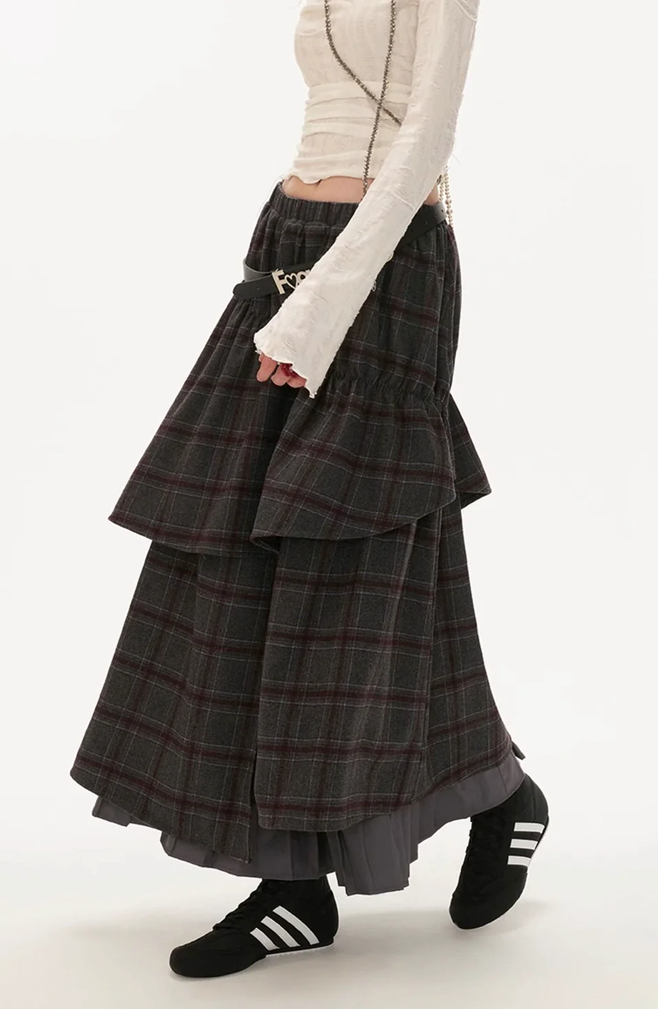 Retro plaid fake two-piece skirt - Image 7