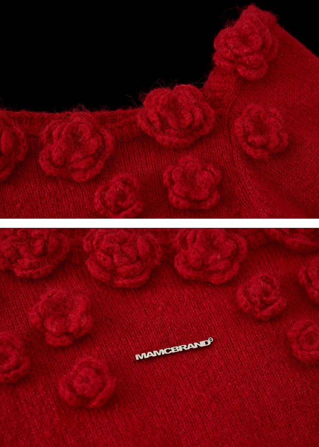 Rose flower shoulder-drop sweater - Image 13