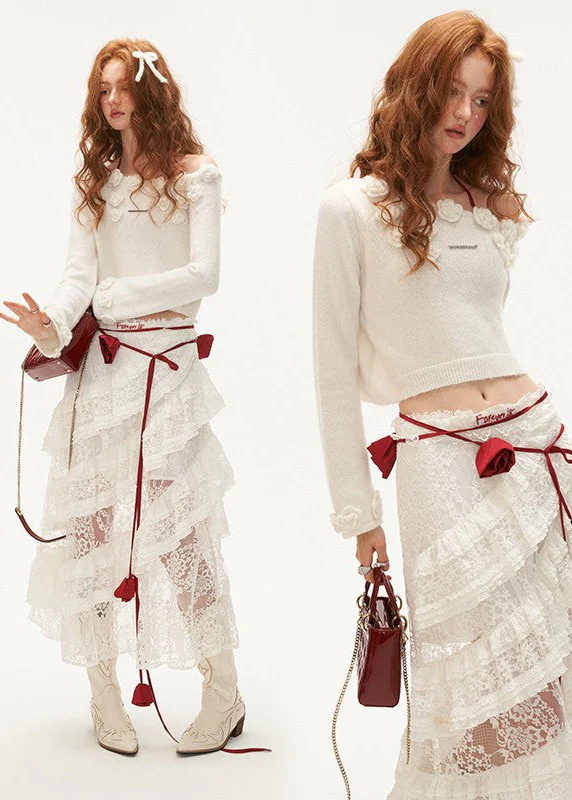 Rose flower shoulder-drop sweater - Image 3