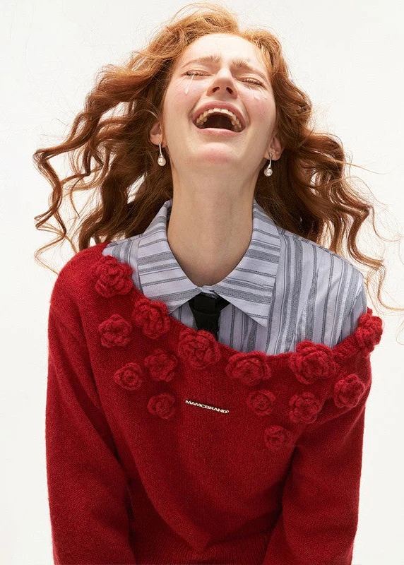 Rose flower shoulder-drop sweater - Image 4