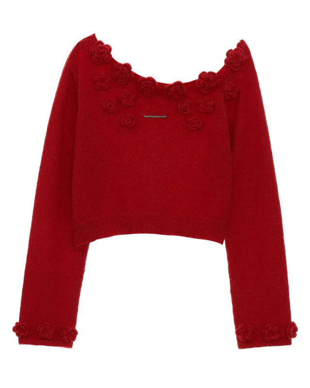 Rose flower shoulder-drop sweater - Image 5
