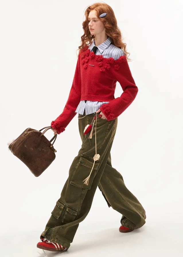 Rose flower shoulder-drop sweater - Image 8