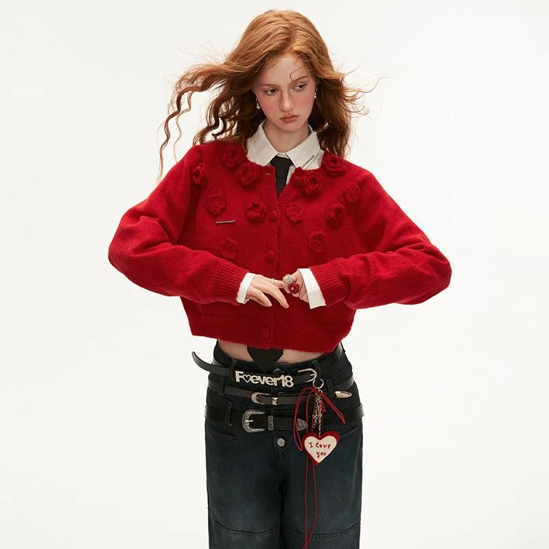 Rose short cardigan sweater long-sleeved - Image 3