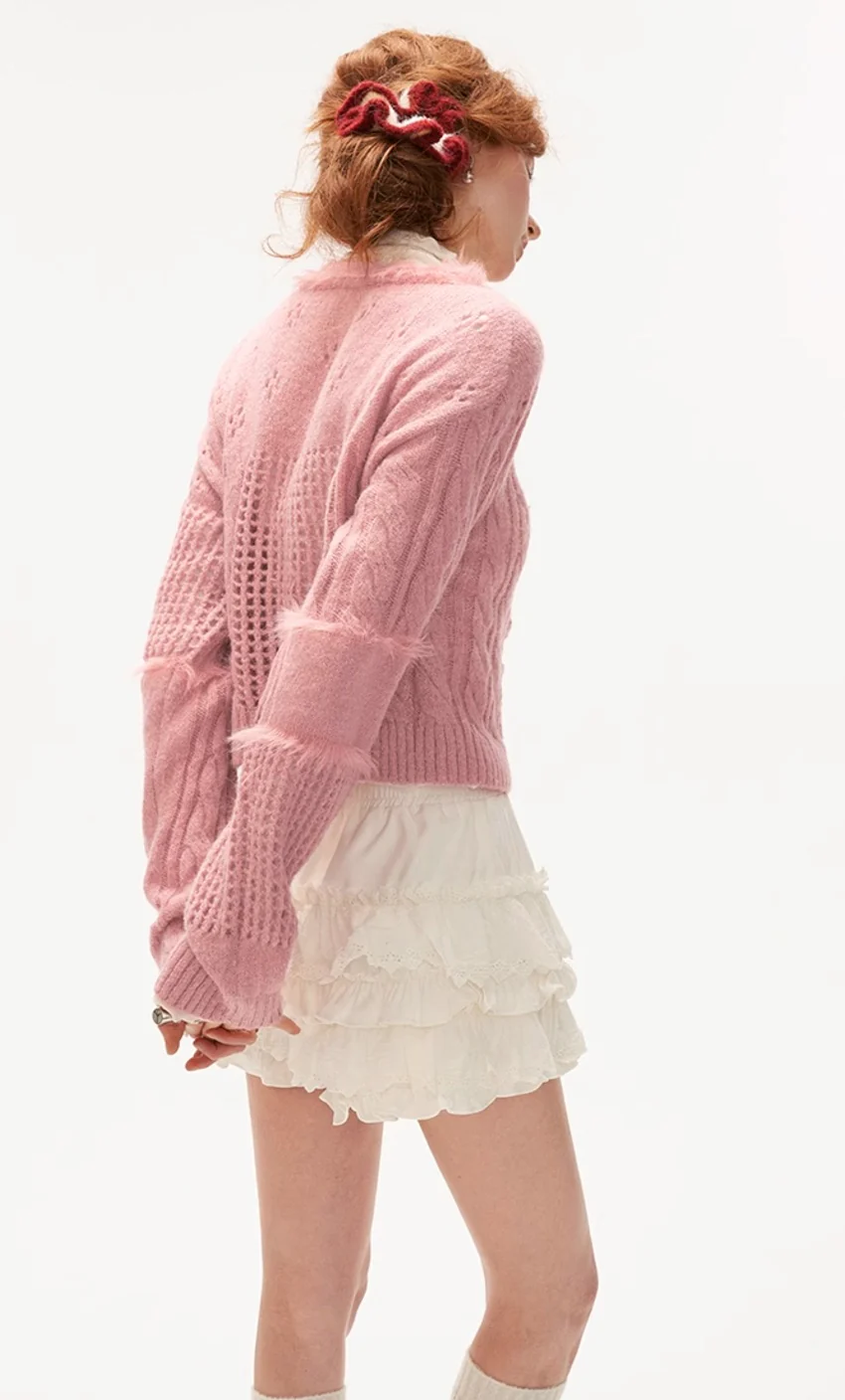 Soft waxy fur collar sweater knit sweater top - Image 12