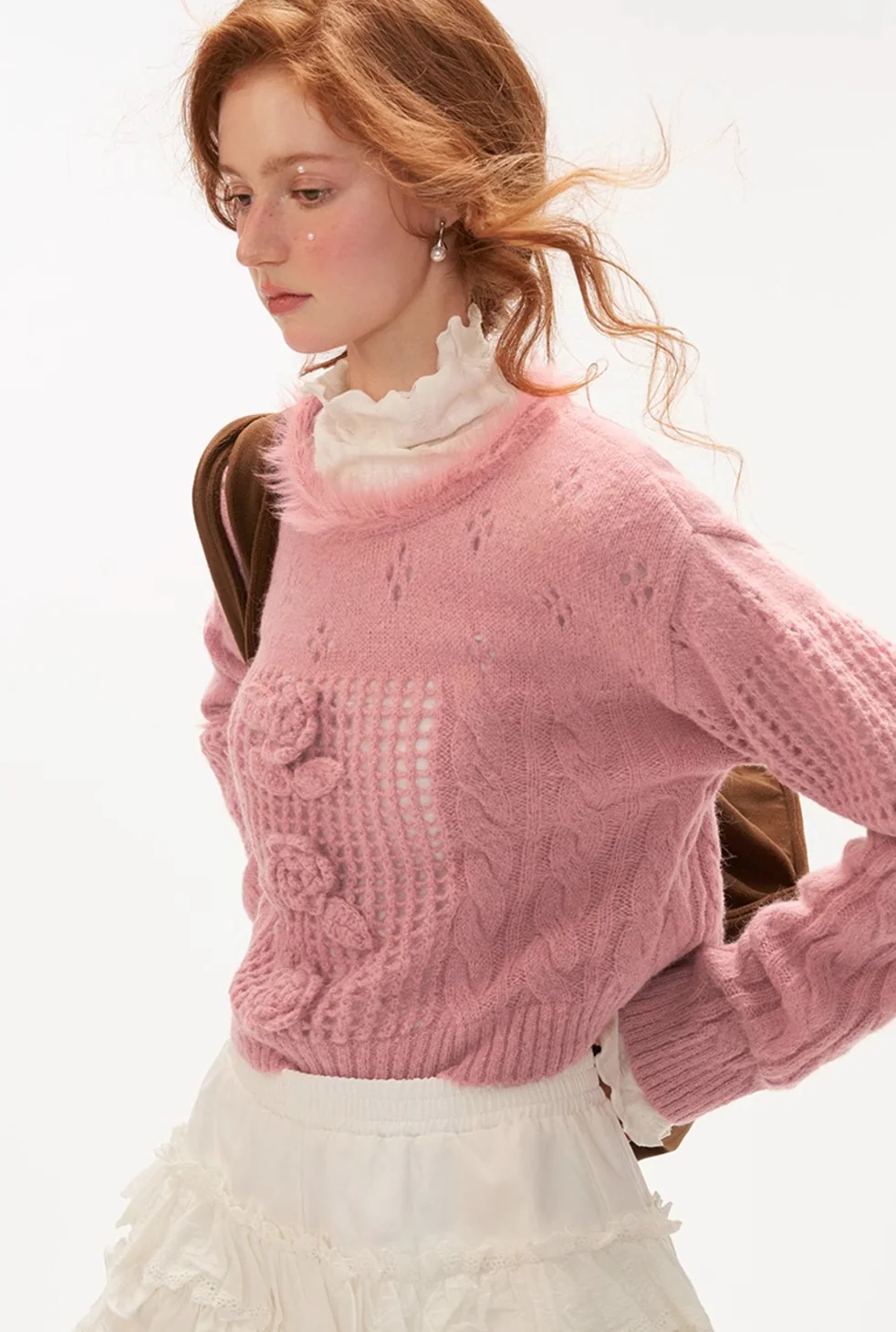 Soft waxy fur collar sweater knit sweater top - Image 13
