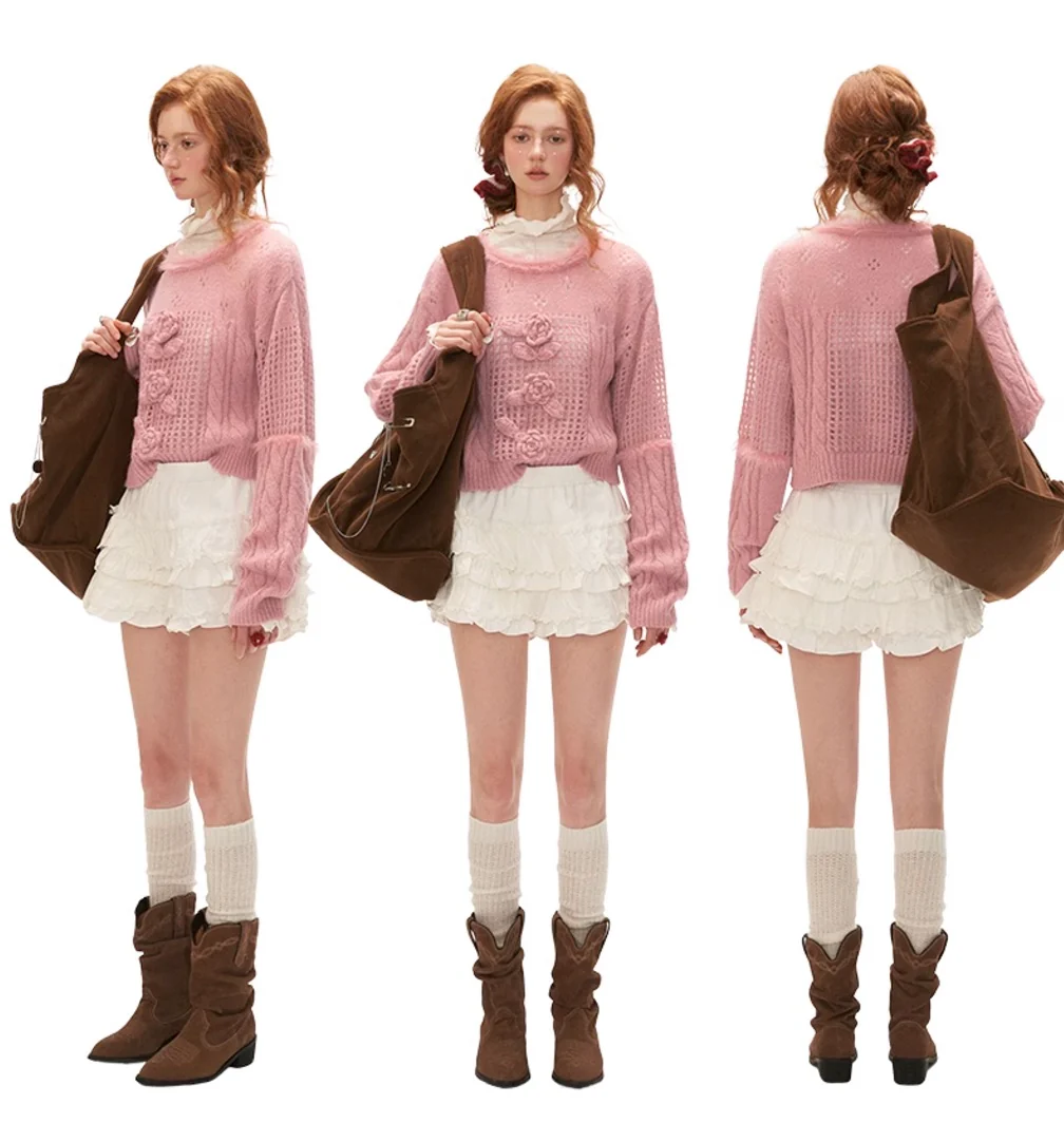 Soft waxy fur collar sweater knit sweater top - Image 14