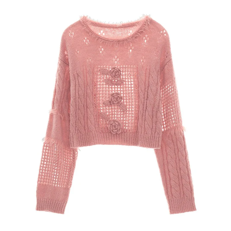 Soft waxy fur collar sweater knit sweater top - Image 19
