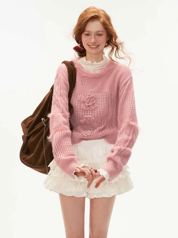 Soft waxy fur collar sweater knit sweater top - Image 21
