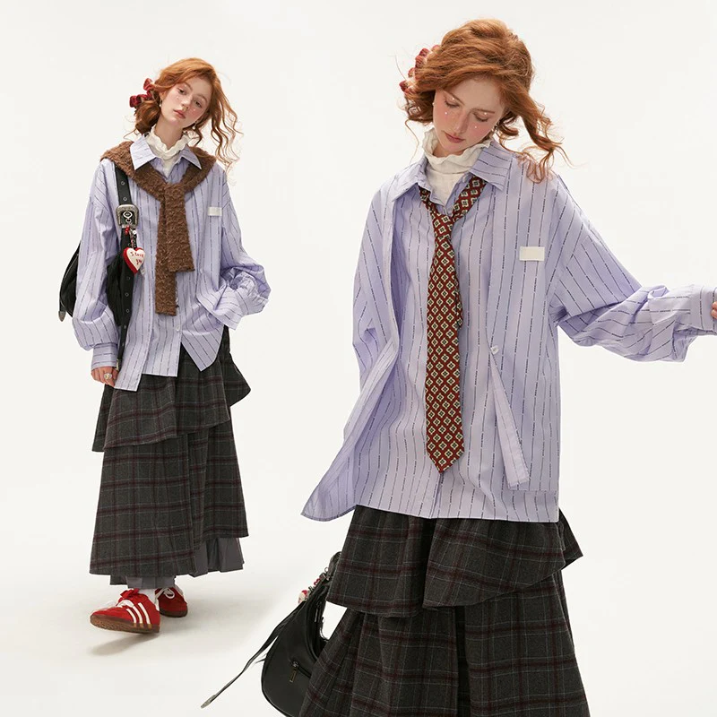 Striped shirt loose long-sleeved top - Image 3