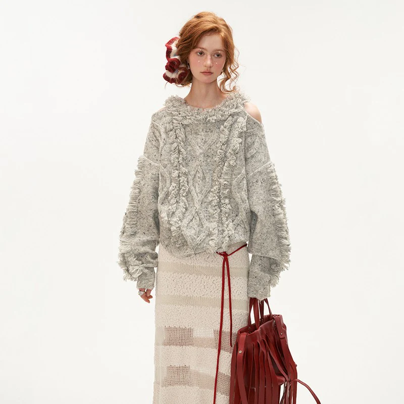 Tassel Sweater Loose Knitted Sweater Top - Image 4