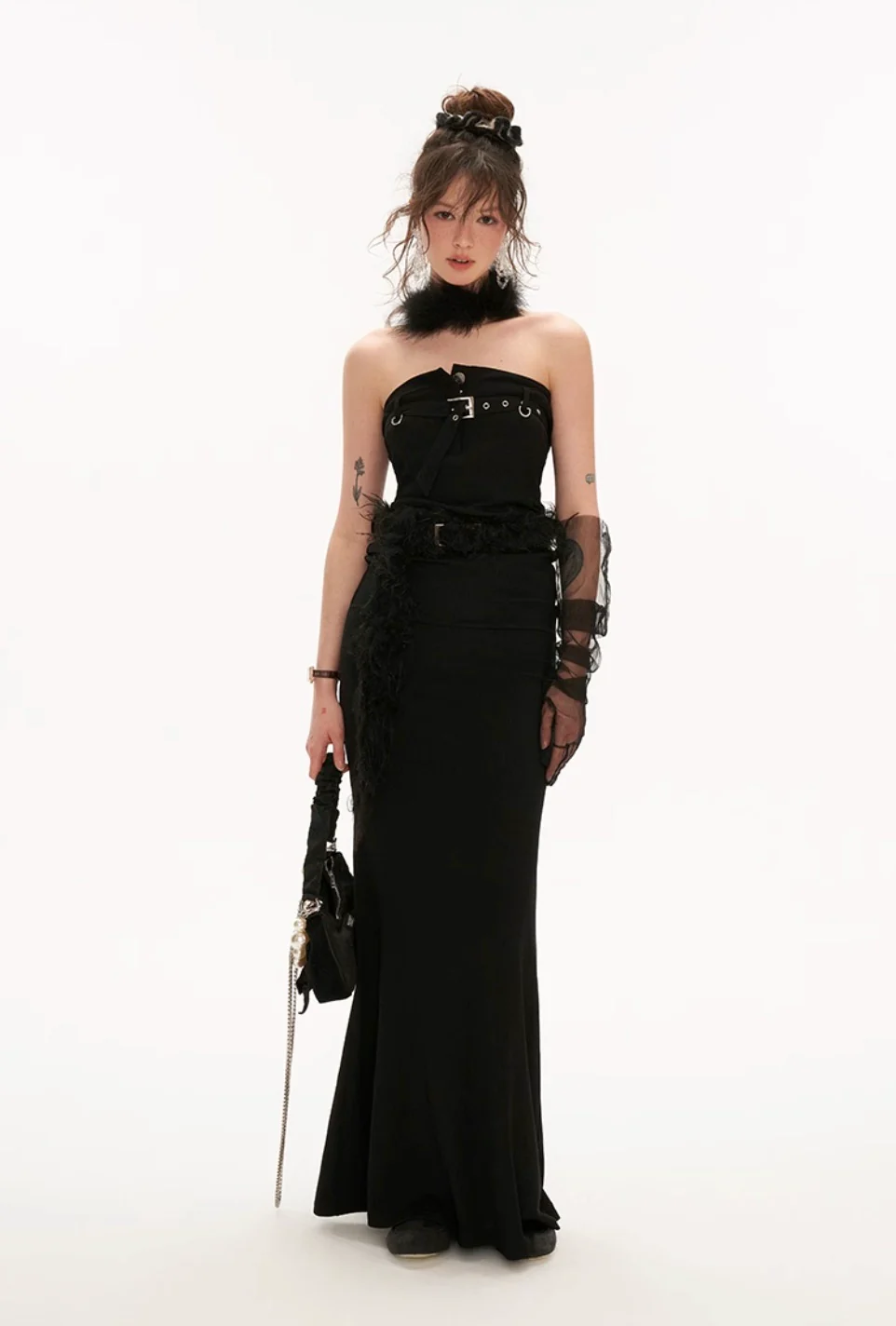 Tube top belt fishtail black dress - Image 6