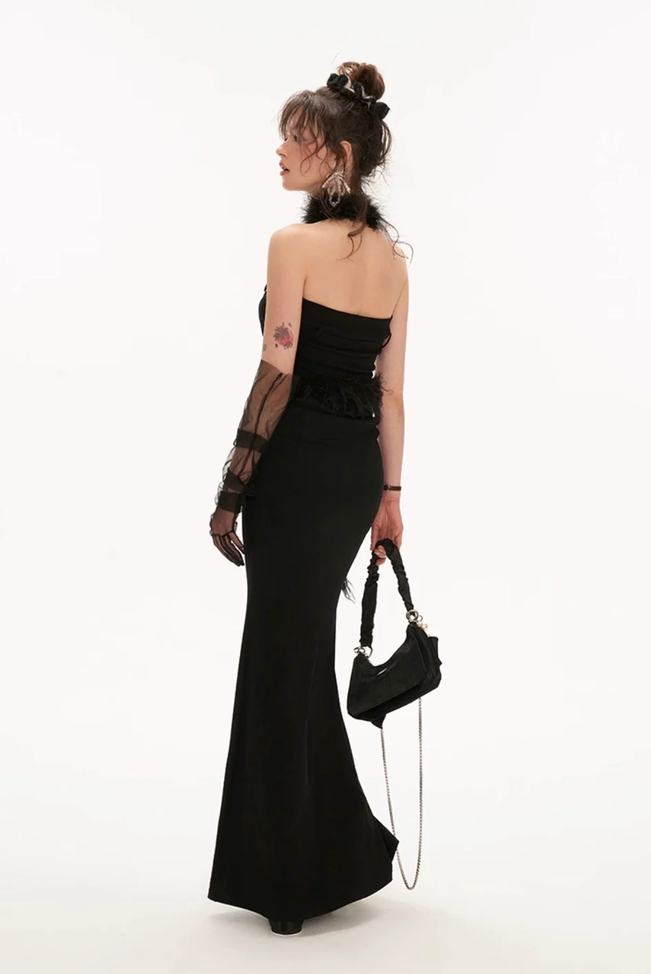 Tube top belt fishtail black dress - Image 7
