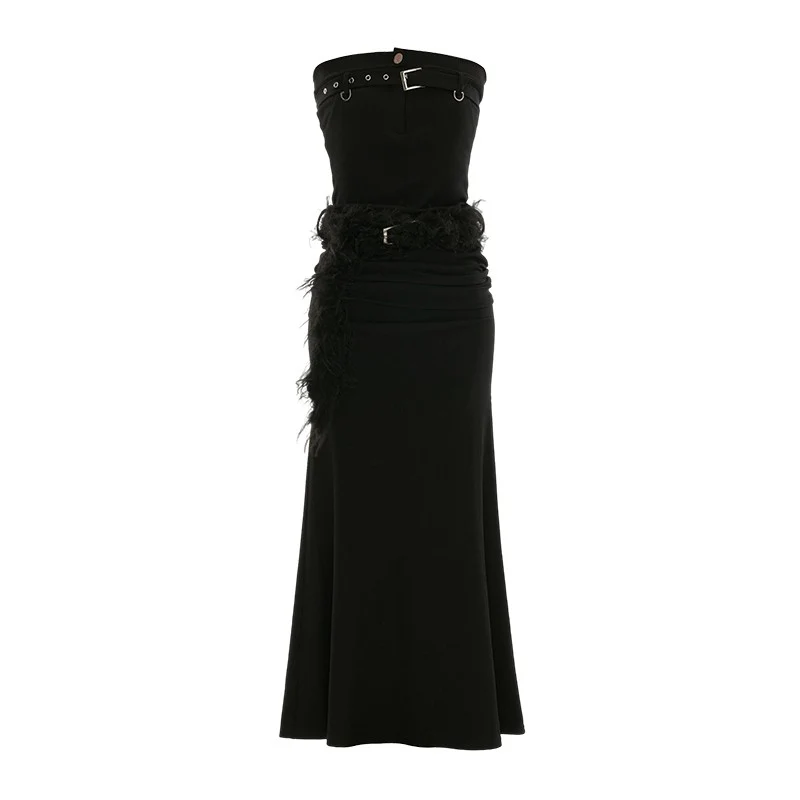 Tube top belt fishtail black dress - Image 9