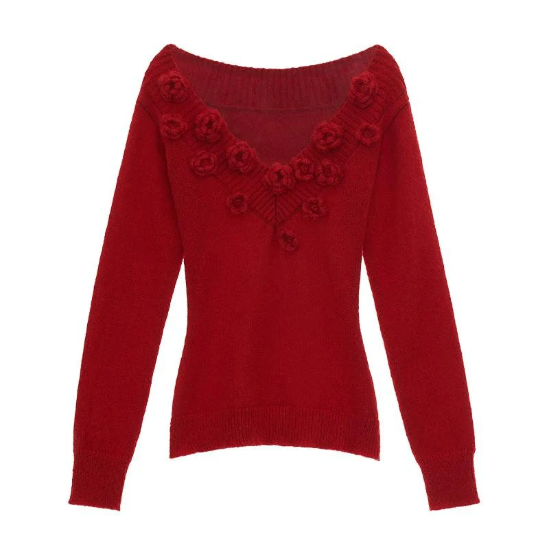 V-neck rose waist sweater - Image 5