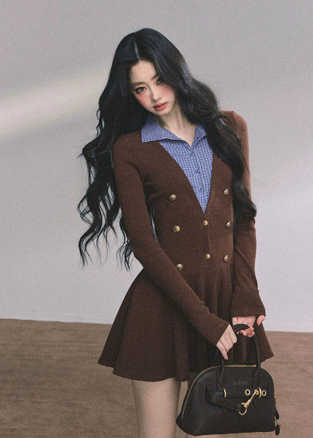 Marron Chic Parisian Plaid Dress - Image 5