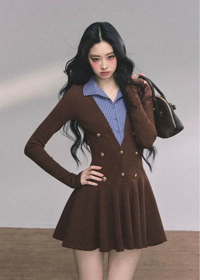 Marron Chic Parisian Plaid Dress - Image 6