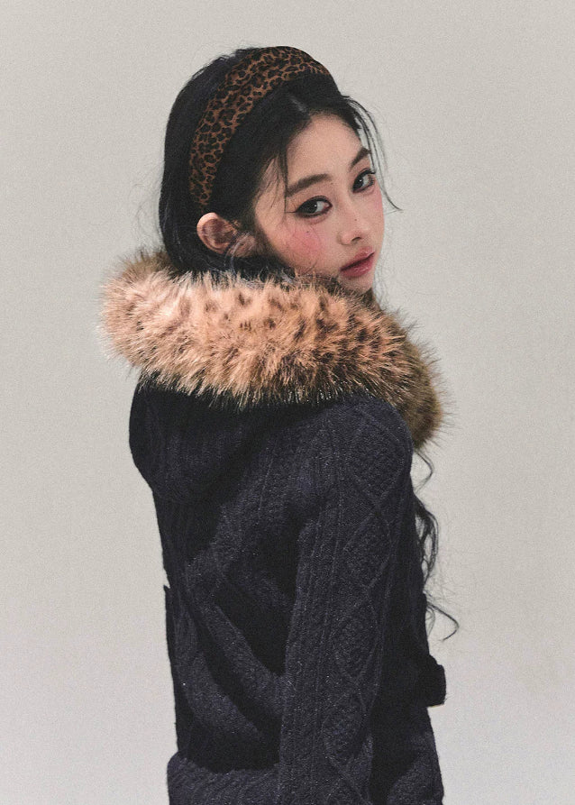 Midnight Fur-Collar Knit Coat - Image 5