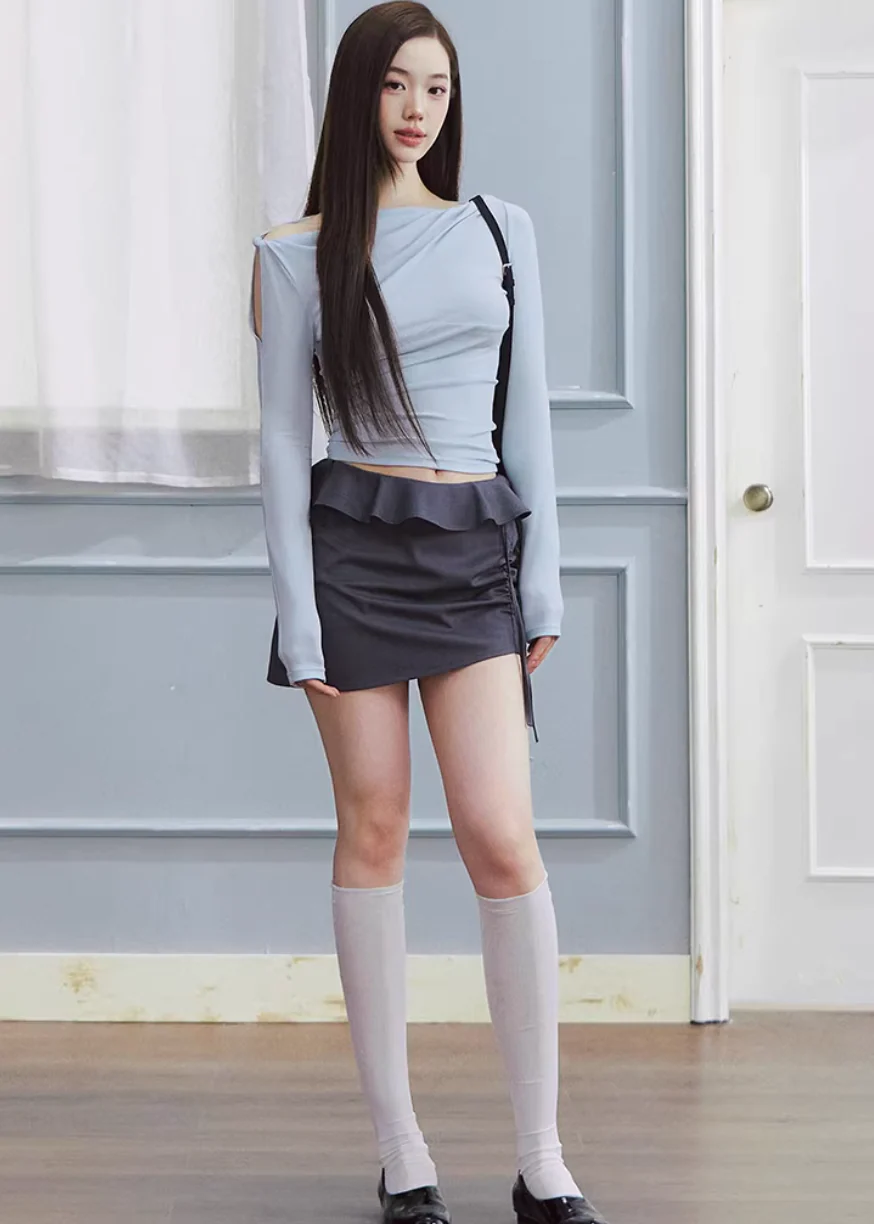 Midnight Ruffle Edge Mini Skirt - Image 8