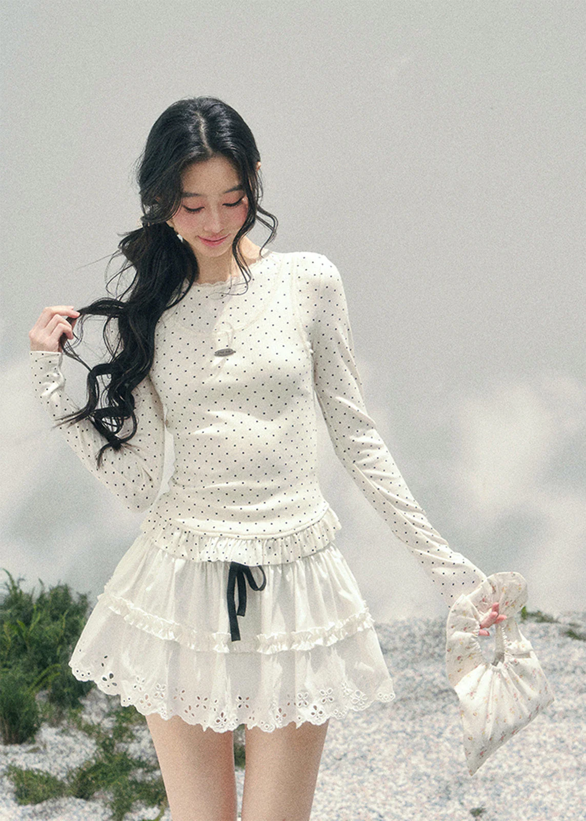 Milk Dot Layered Lace Top