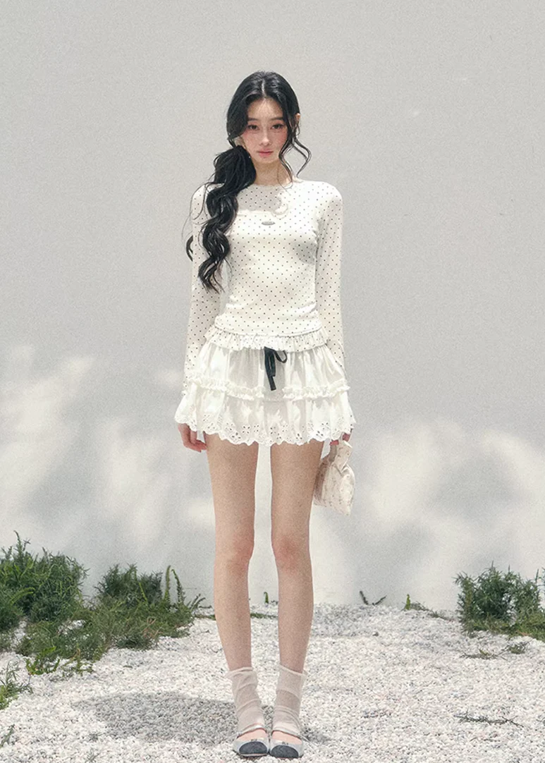 Milk Dot Layered Lace Top - Image 8