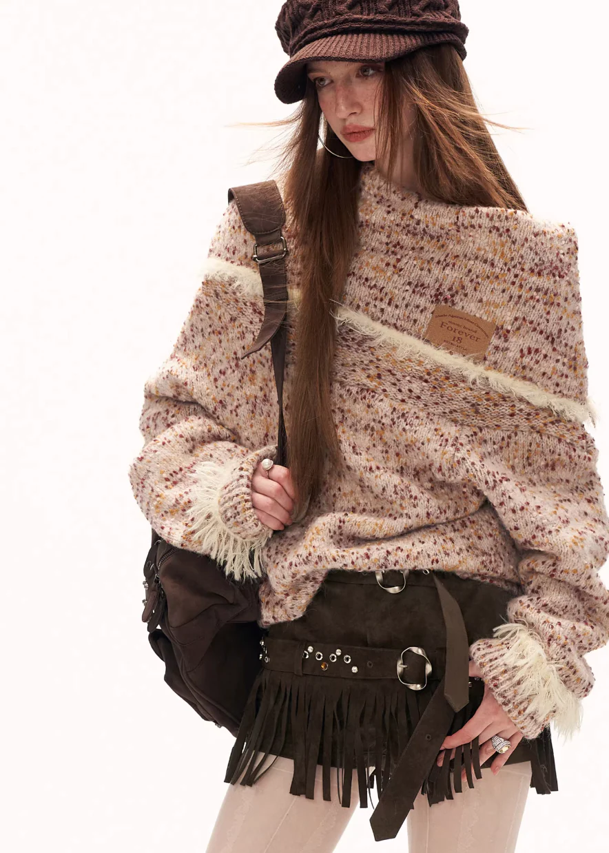 Mixed Grain Slant-Neck Knit
