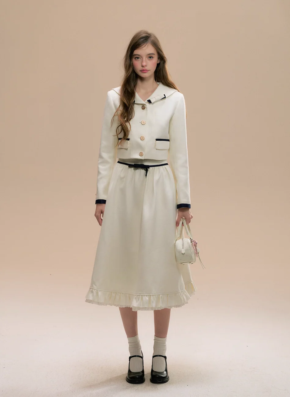 White Wool Navy Collar Girl’s Suit - Image 4